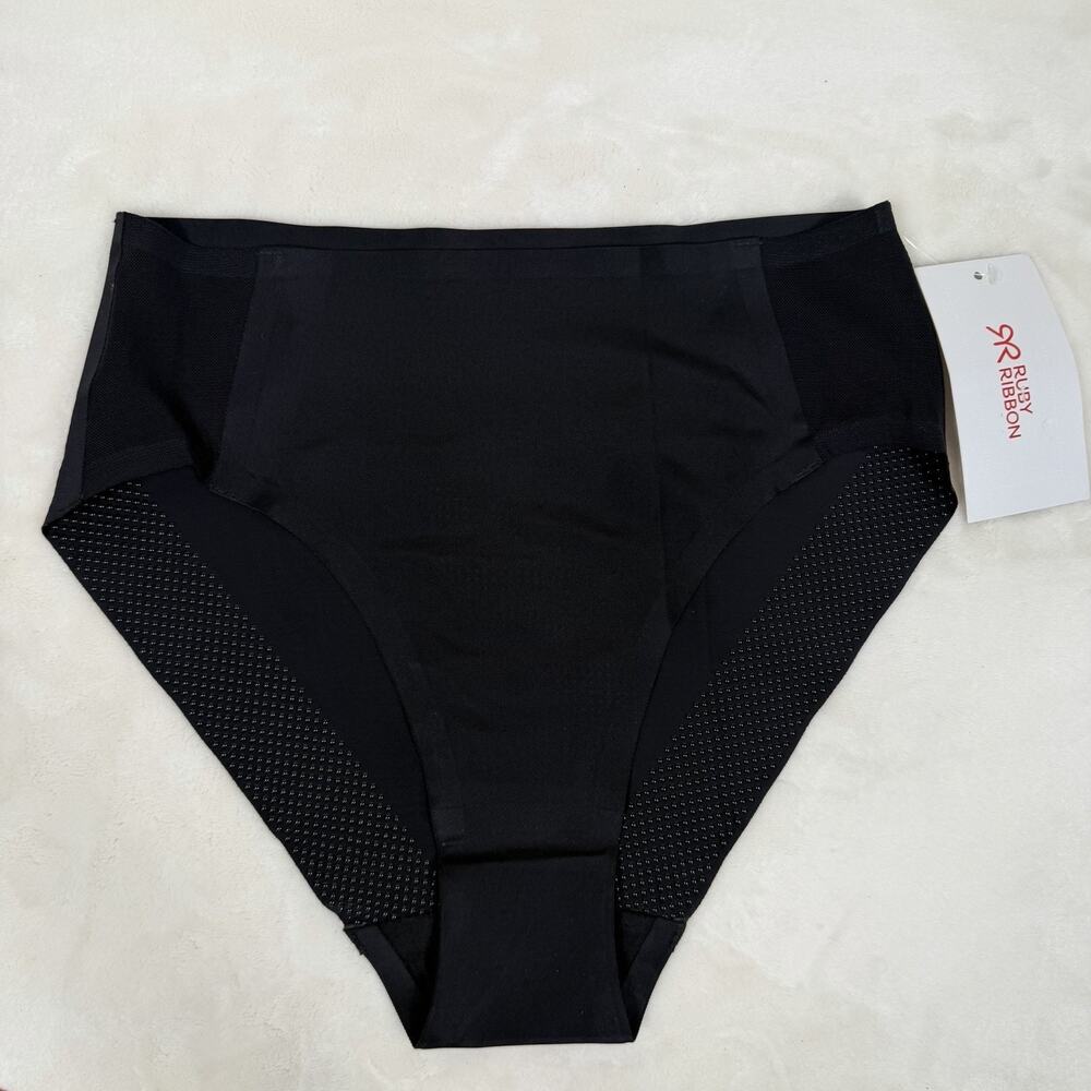 Ruby Ribbon Women’s Black Seamless Shapewear Brief Panty Mesh 1708 Grip Size S
